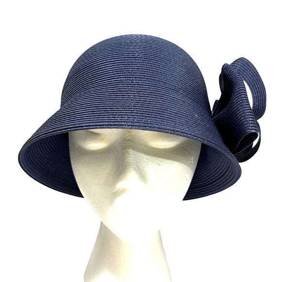 Vintage 1980\'s Navy blue synthetic straw bucket hat by August Accessories main image 8
